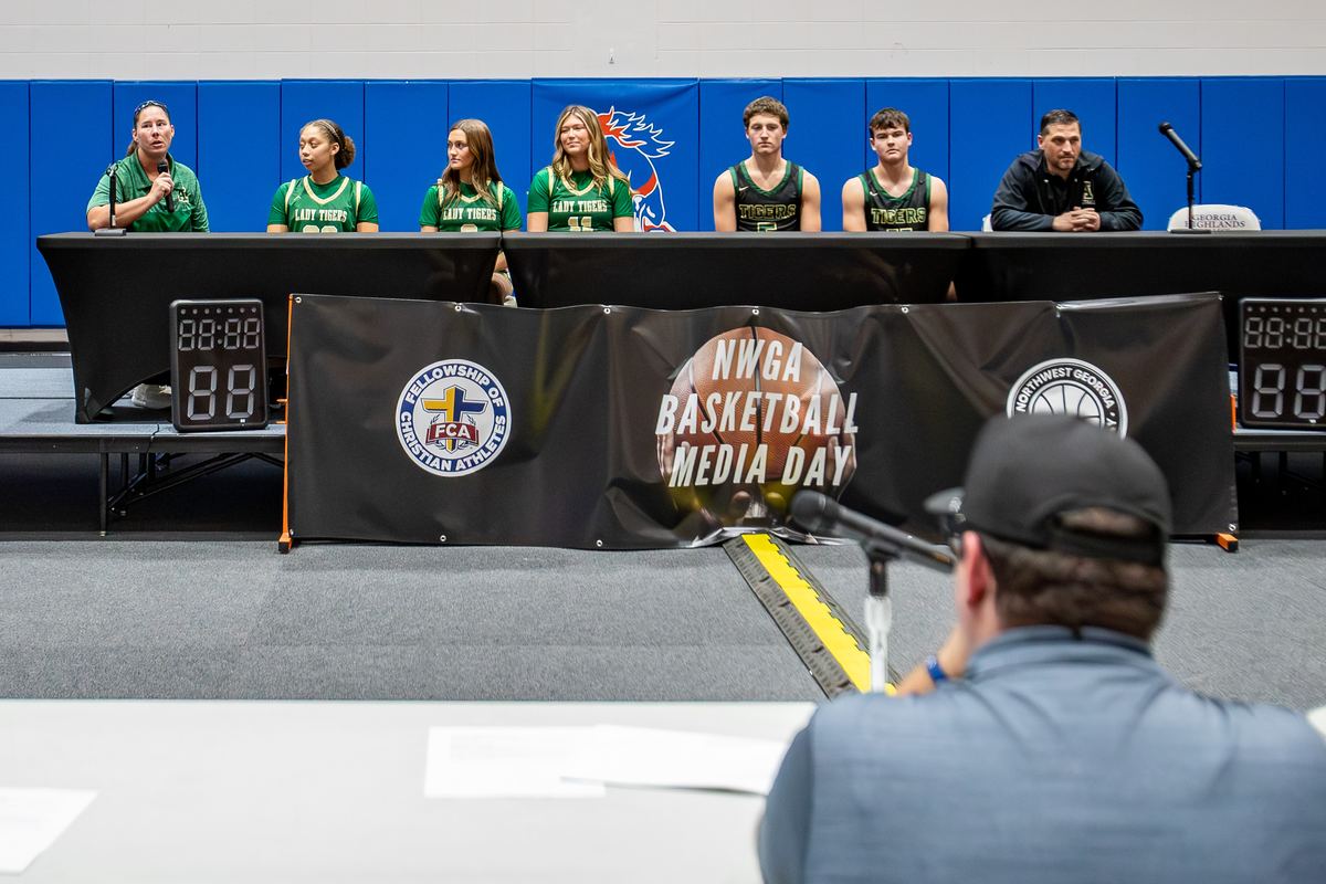 Adairsville players and coaches on the Media Day 2025 interview stage