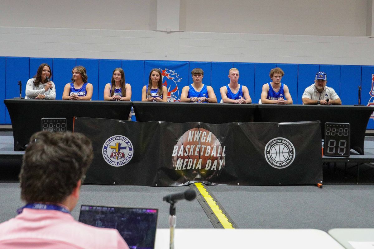 Armuchee players and coaches on the Media Day 2025 interview stage