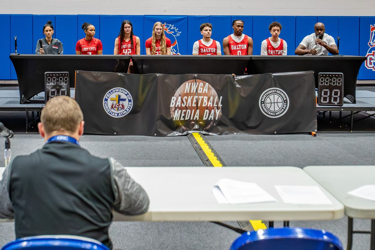 Dalton players and coaches on the Media Day 2025 interview stage