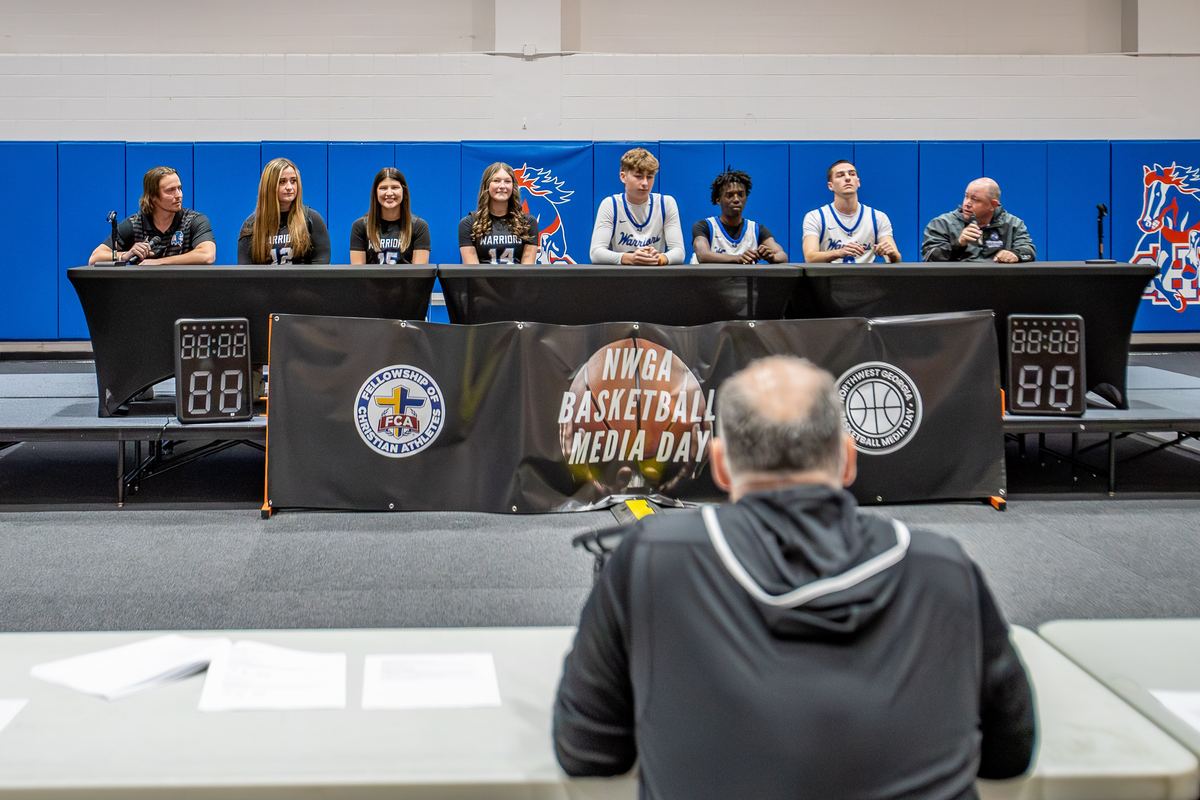 Gordon Central players and coaches on the Media Day 2025 interview stage