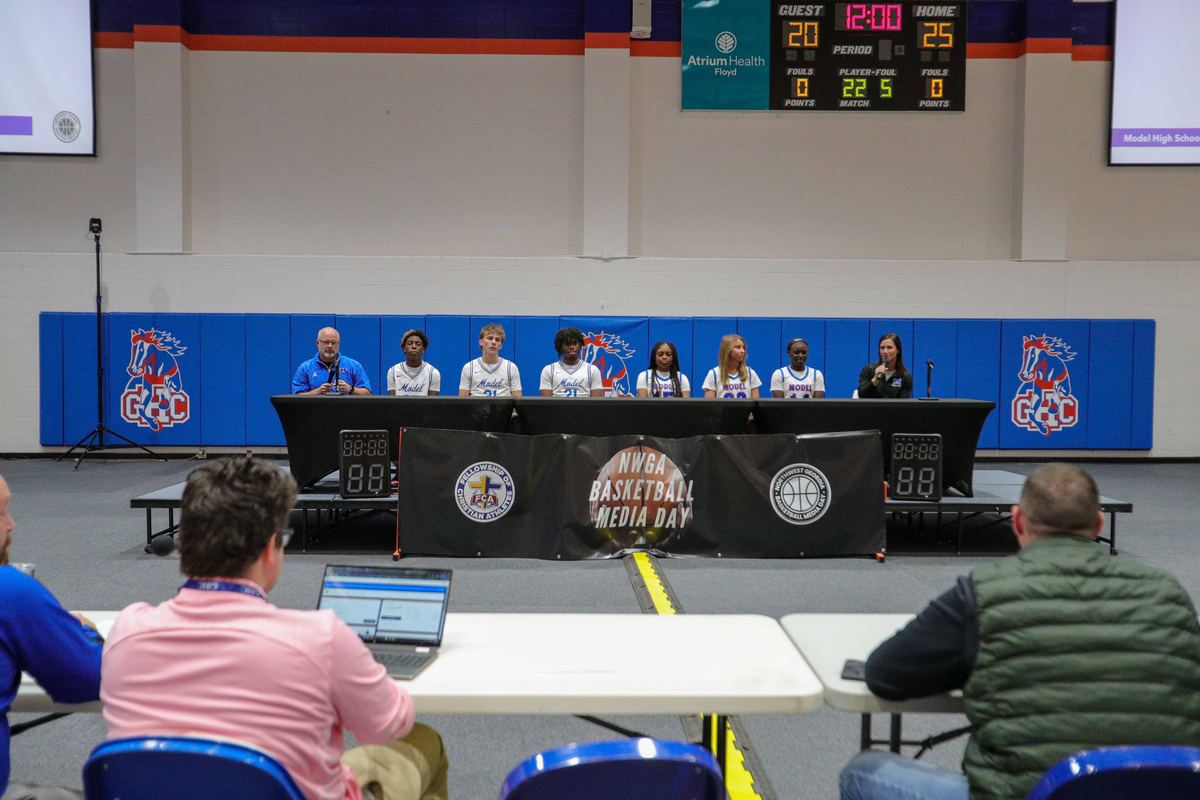 Model players and coaches on the Media Day 2025 interview stage